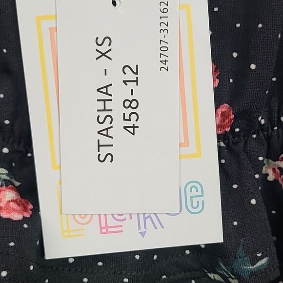LuLaRoe Stasha Ruffle Top XS 0/2 Black Rose Floral Polka Dot Printed Knit Tee - Picture 2 of 11